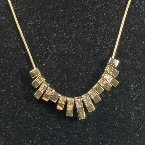 Kensie Gold tone Metal Multi Length Bars with Rhienstone Necklace Kitsch - Picture 1 of 10